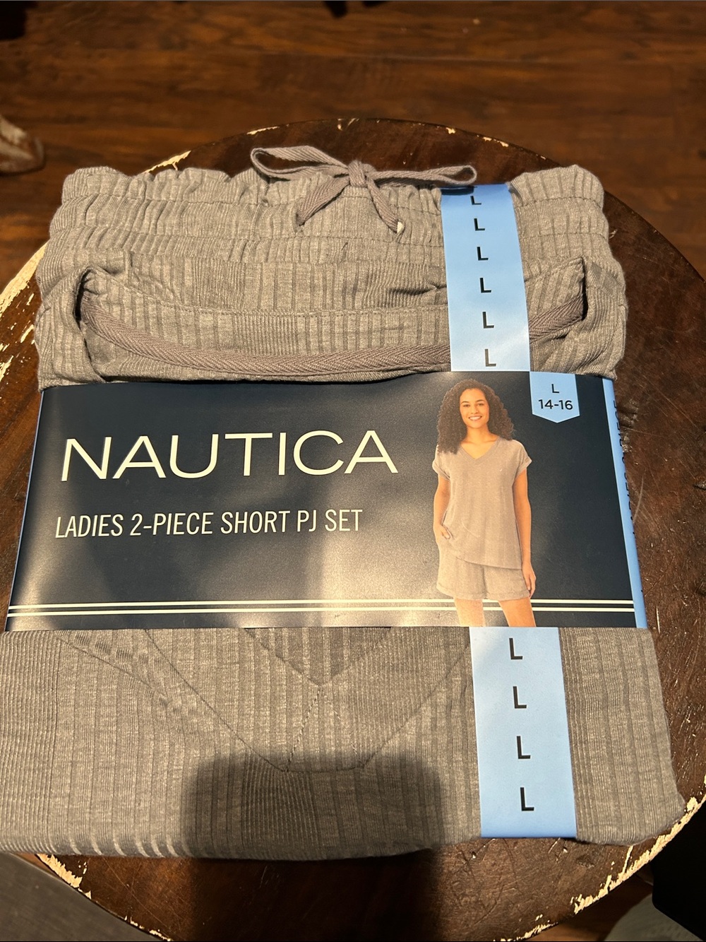 Nautica Taupe Ribbed Ladies 2-Piece Short PJ Set